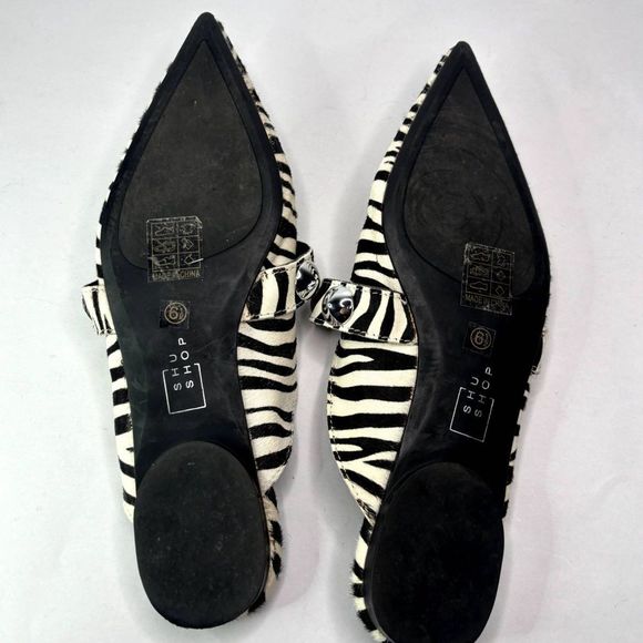 Shu Shop Alma Leather Zebra Hair Mules Ballerina Silver Pointed Toe Womens - Picture 10 of 10
